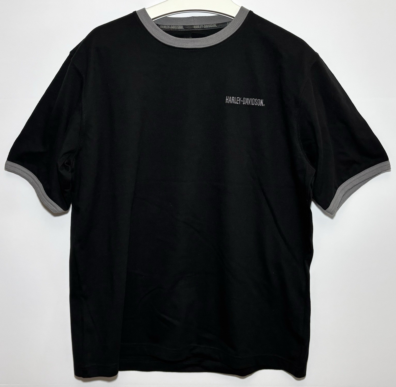Harley-Davidson Men’s T-Shirt L Black Graphic Logo Contrasting Trim USA Flag #1