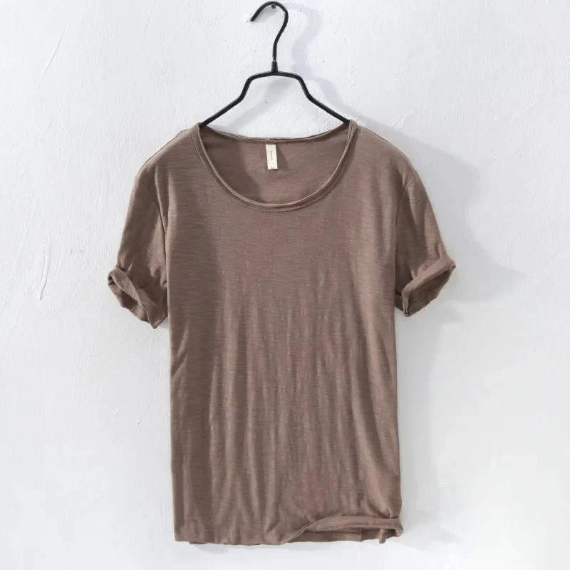 Retro Raw Edge T-Shirt for Men, 100% Cotton, Lightweight,Breathable,Slim-fit
