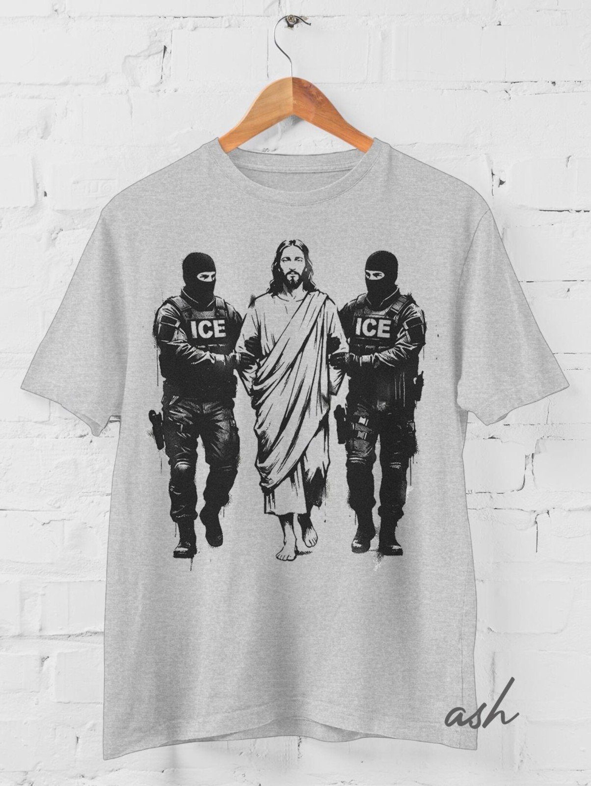 Jesus Arrested By ICE Graphic T-Shirt Political Protest Immigrant Rights Tee