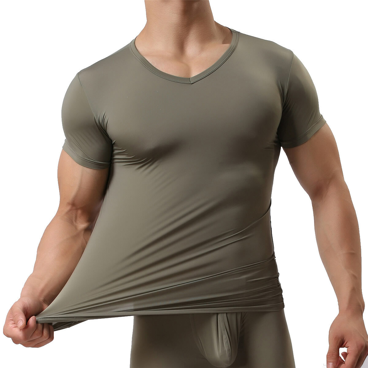 Mens Sport Gym T-Shirt Sexy Muscle Tops Fitness Short Sleeve Tee V-Neck Tights