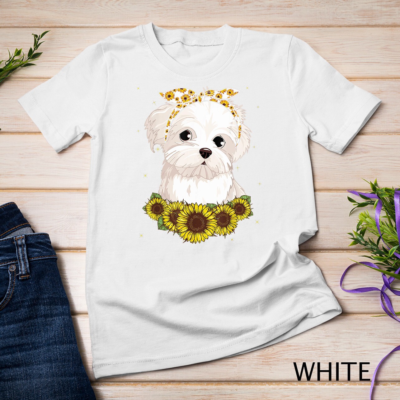 Girls Women Mom Maltese Dog Sunflower Gift T-Shirt Unisex T-shirt