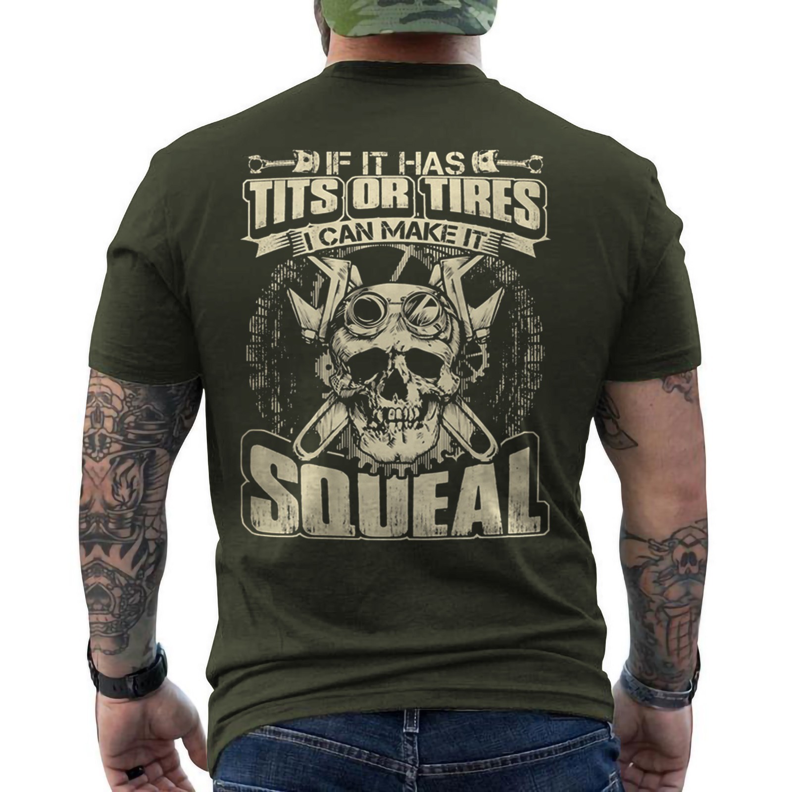 Funny Mechanic Shirt Tits Or Tires I Can Make It Squeal Mechanic ON BACKT-Shirt