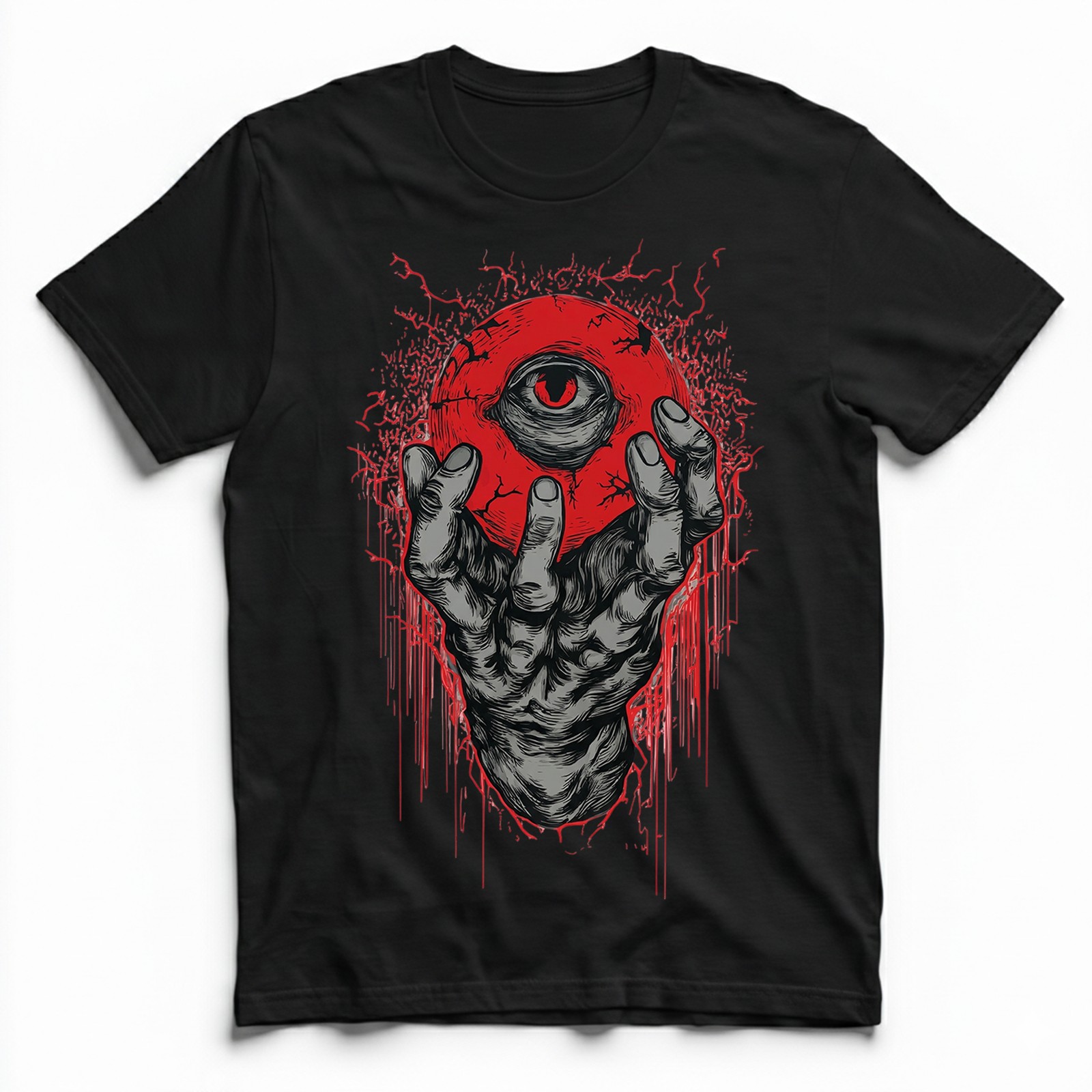 Demon Hand Holding Red Eyeball Horror Dark Gothic T-Shirt Occult Satanic Art Tee