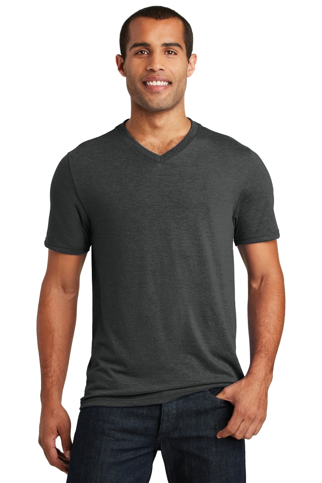 District DT1350 Mens Short Sleeve Perfect Tri V-Neck Smart Casual T-Shirt