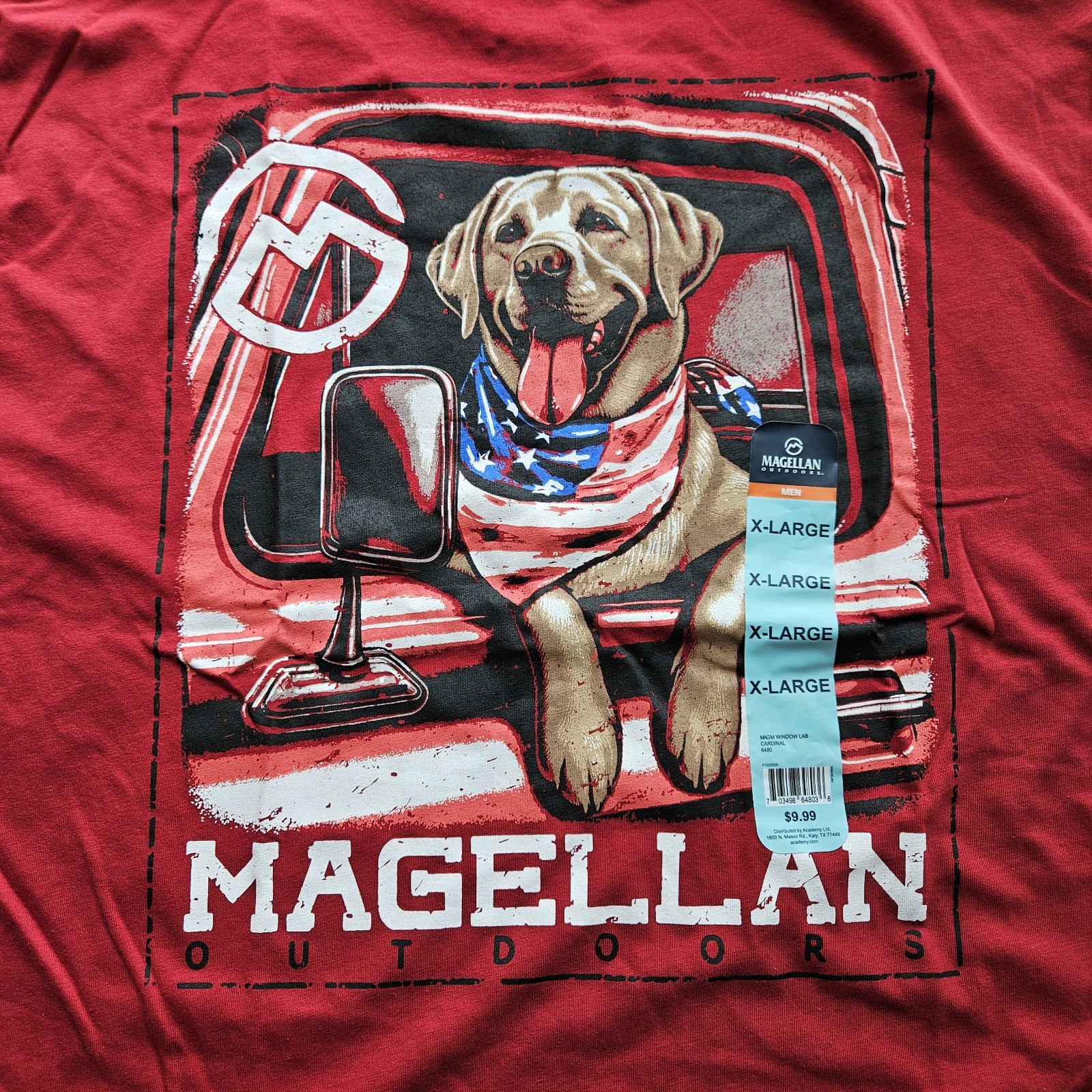 Magellan Outdoors Men’s Truck Window Lab Labrador T-shirtSize XL Red NEW NWT
