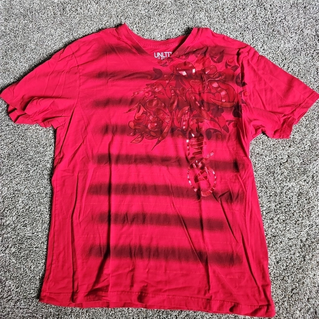 Ecko UNLTD the Exhibit Red Foil Graphic Size 2XL Short Sleeve Y2K Shirt