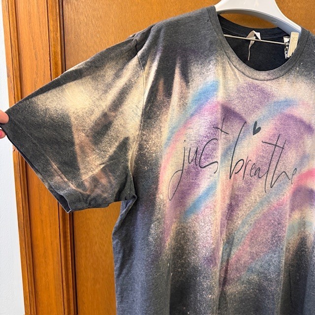 VINTAGE STYLE BLEACH WASH Unisex 3Xl Graphic Tee Just Breathe Self Care Teacher