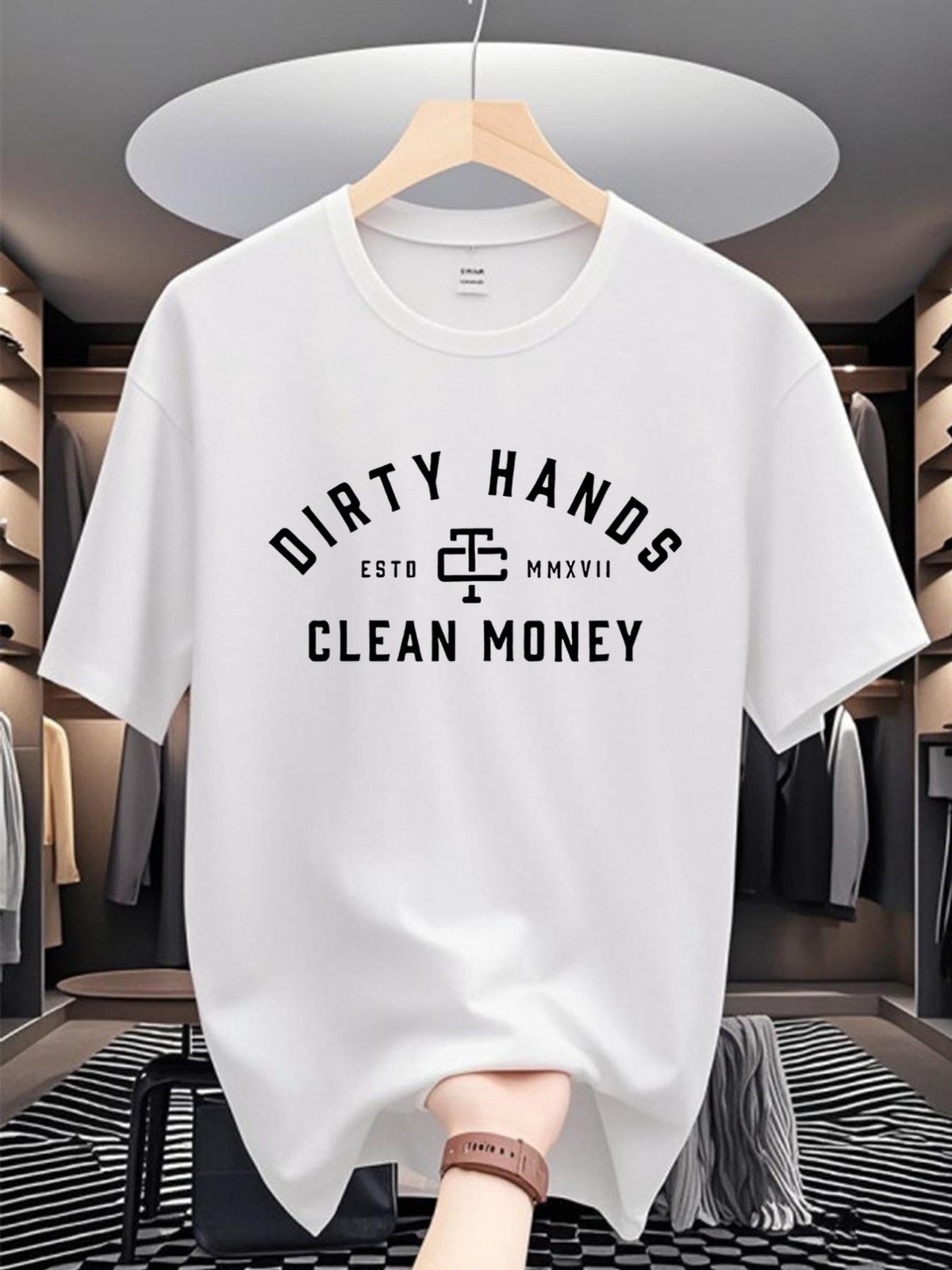 Mens Hard Work Slogan Graphic T-Shirt Hustle Quote Casual Crew Neck Tee