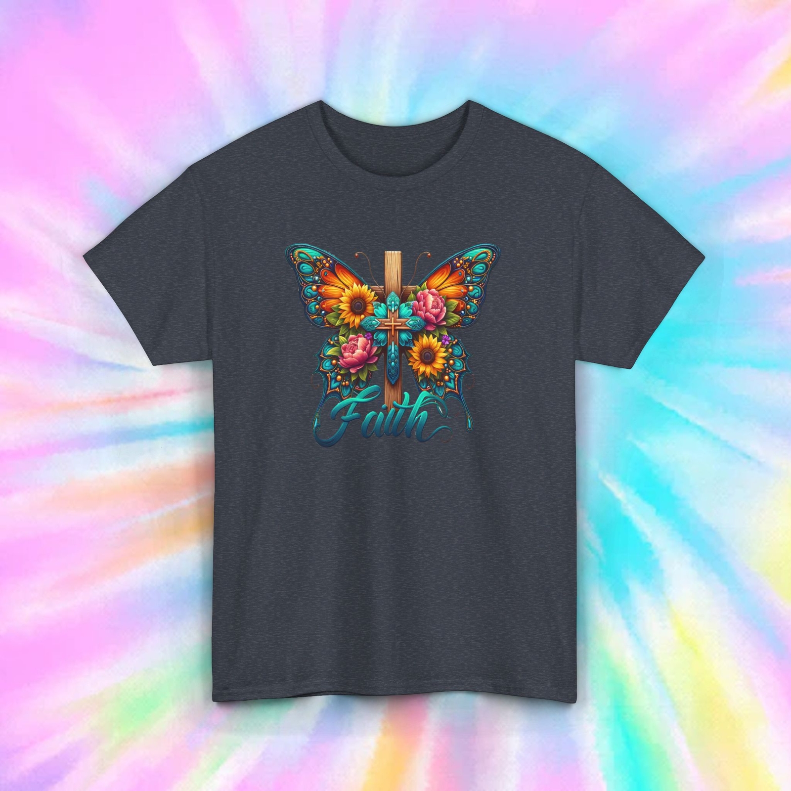 Faith Butterfly T-Shirt | Christian Cross Inspirational Tee | Religious Gift