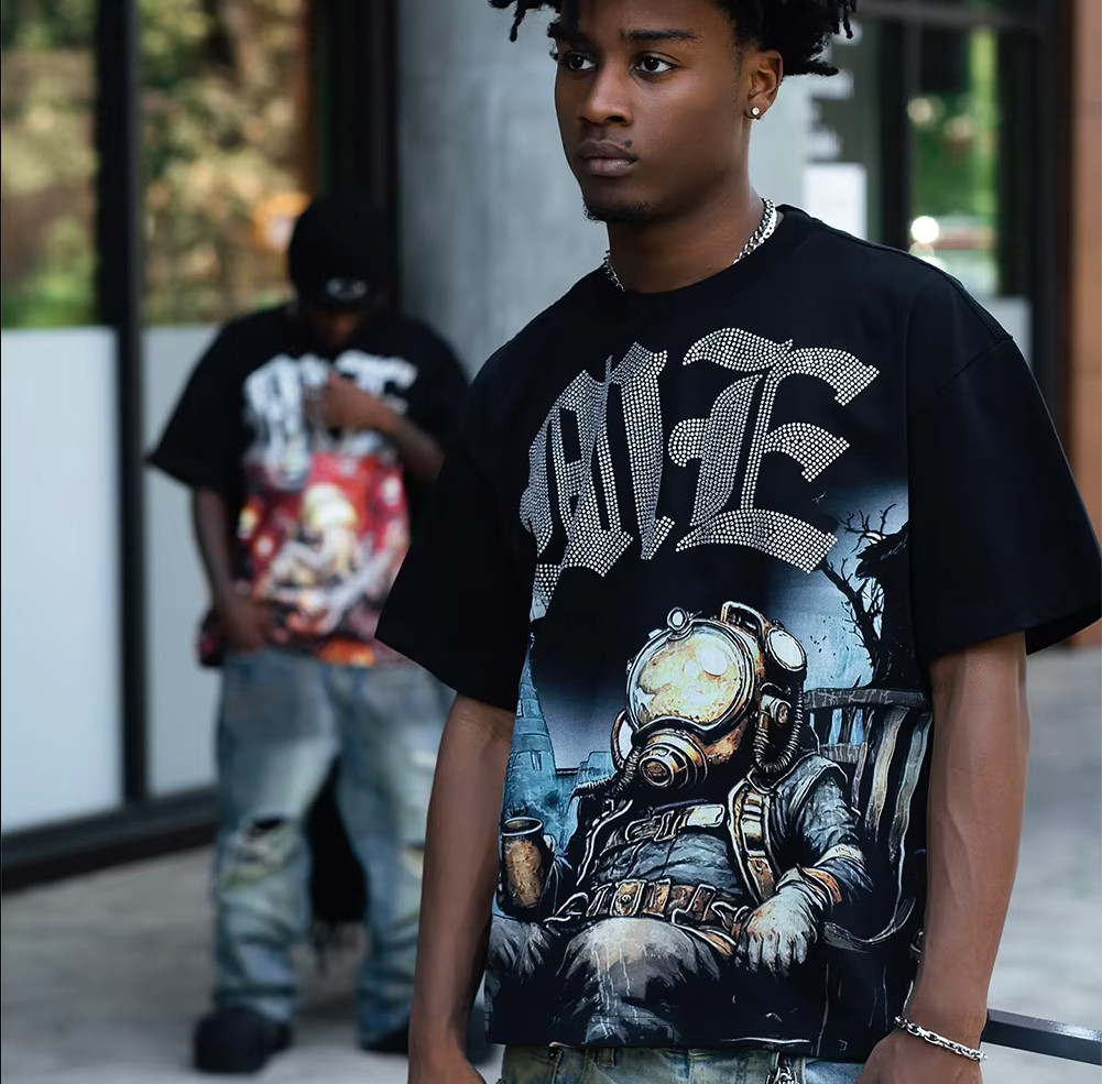 Mixed Emotion Mens T-Shirt Tee “Astronaut” Rhinestone Short Sleeve | Small-Large