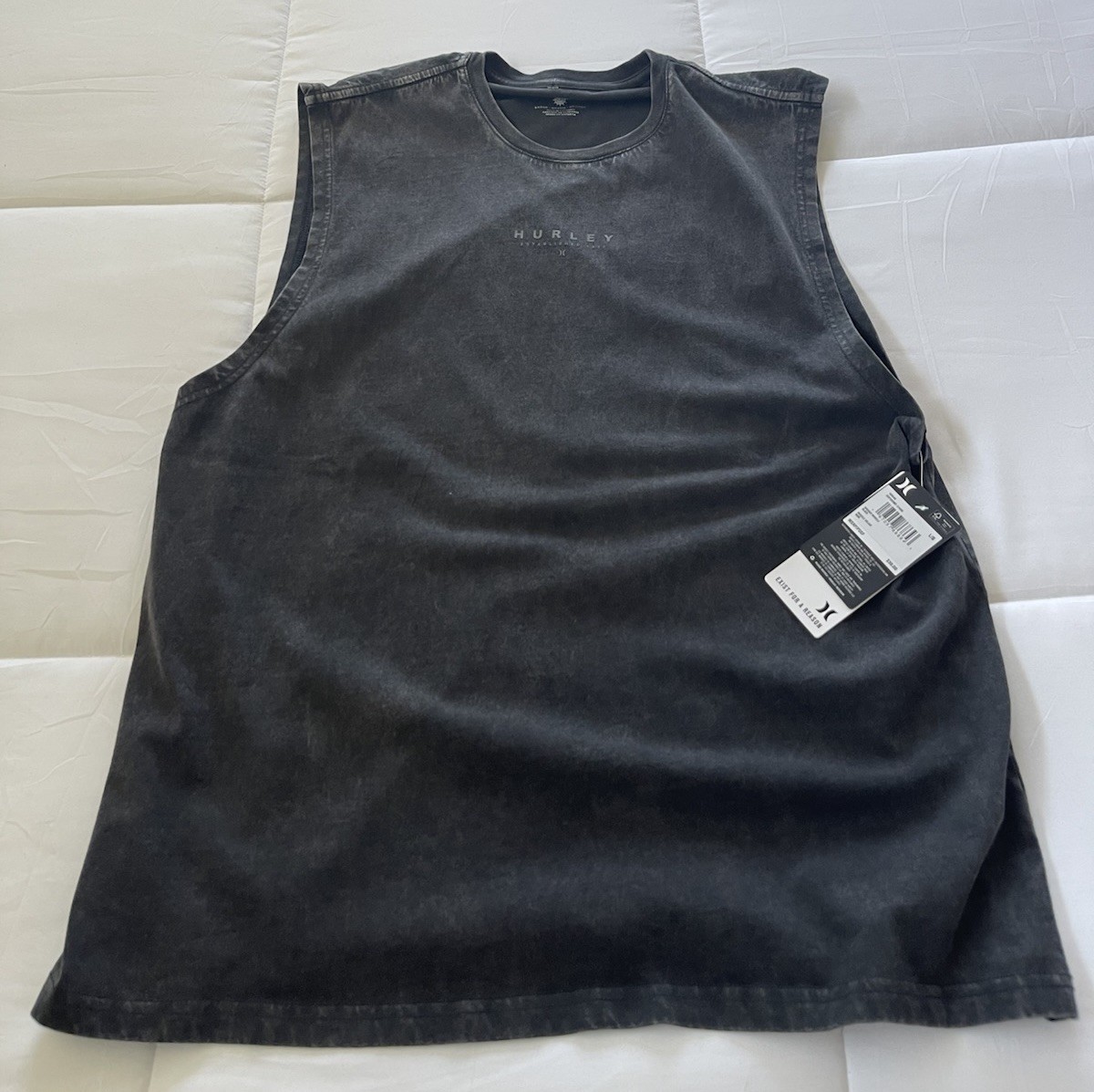 Hurley Men’s Large Black Washed Sleeveless Tank Top Logo Graphic Cotton NWT