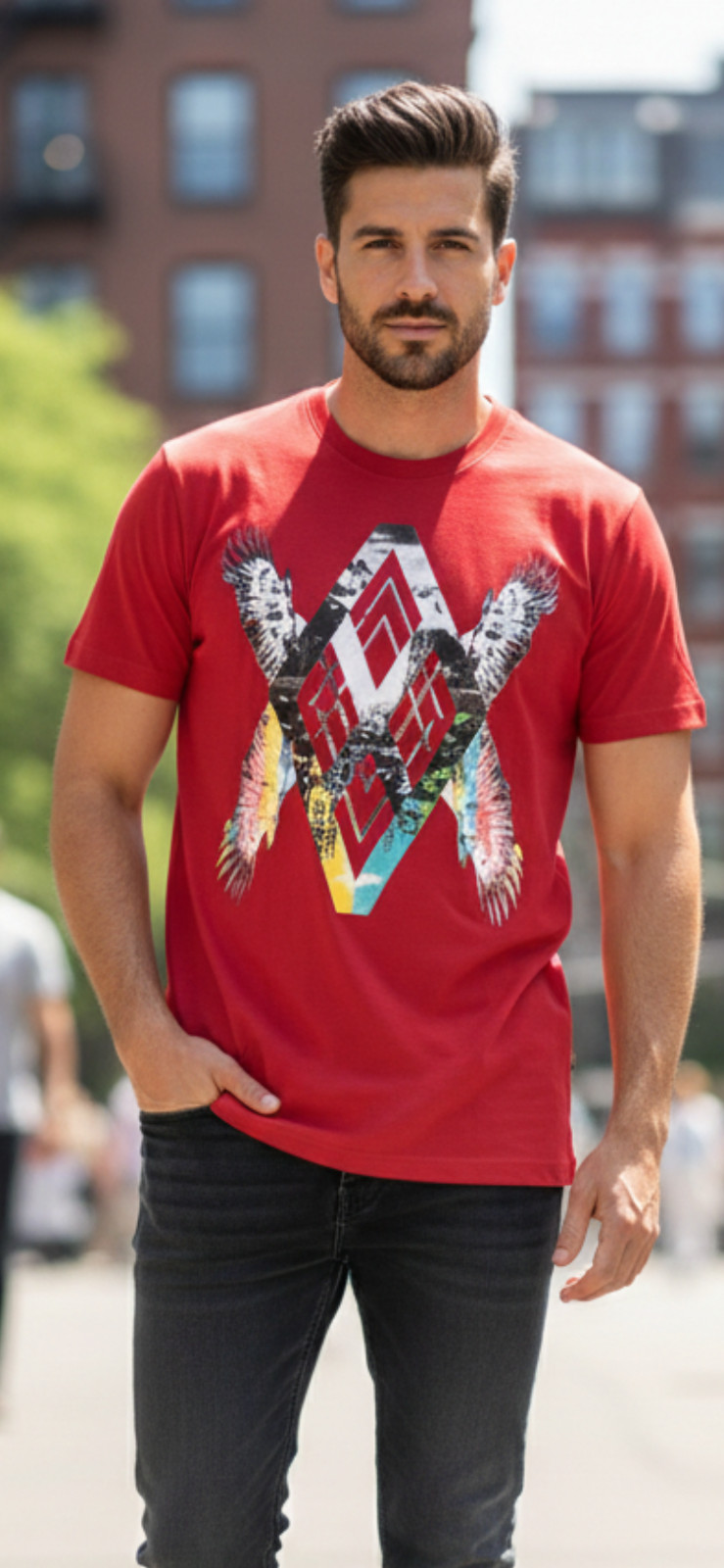 $50 ARMANI EXCHANGE Red WINGS Short Sleeve Slim Fit Designer T-shirt MENS XL NEW