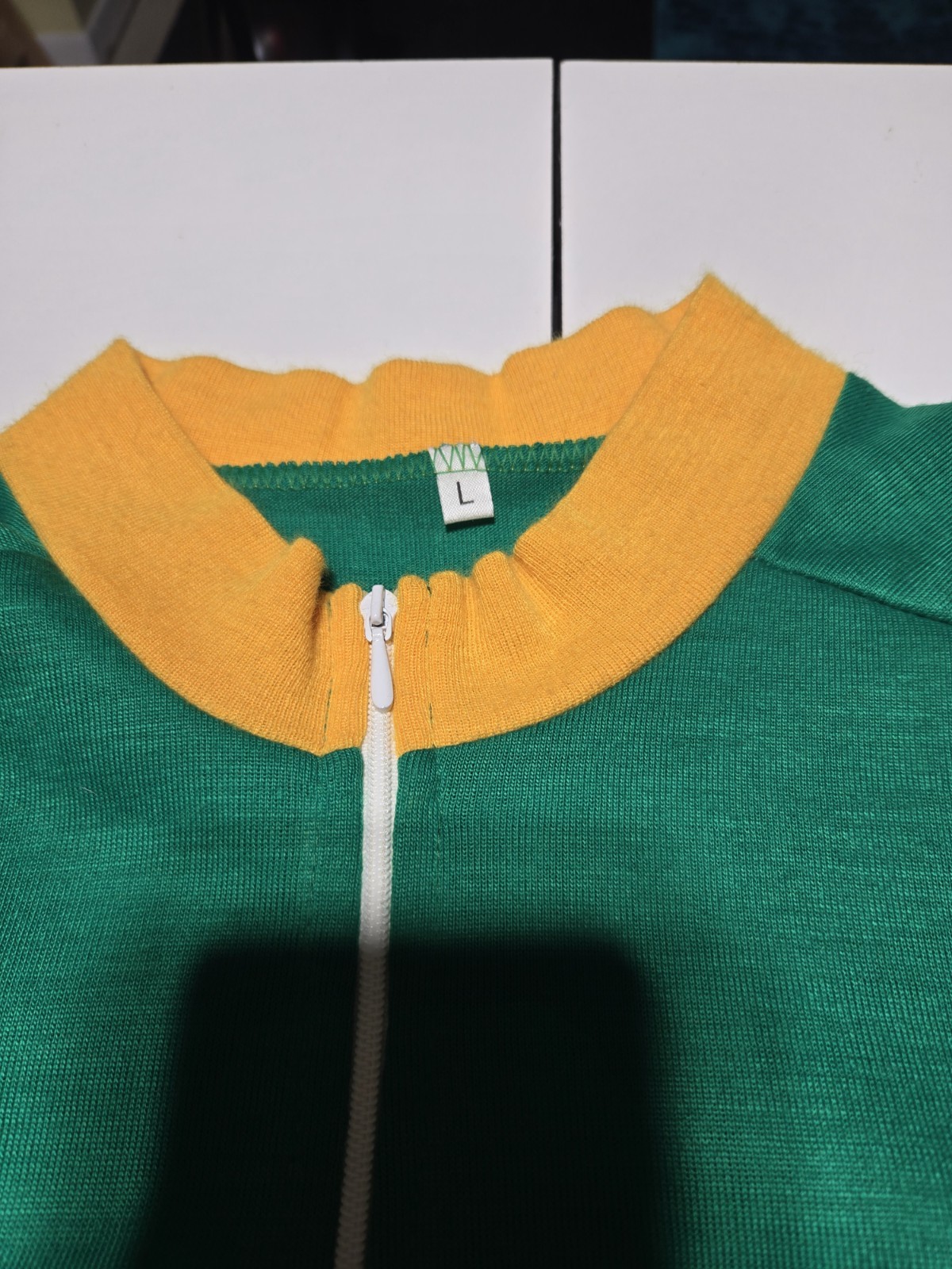 Vintage 80s L Green Yellow CYCLING RACING JERSEY SHIRT Made In Italy Acrylic