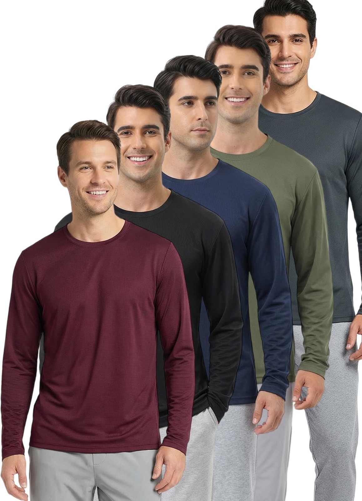 5 Pack Quick Dry Fit Men Long Sleeve T Shirts Sport Casual Construction Work …
