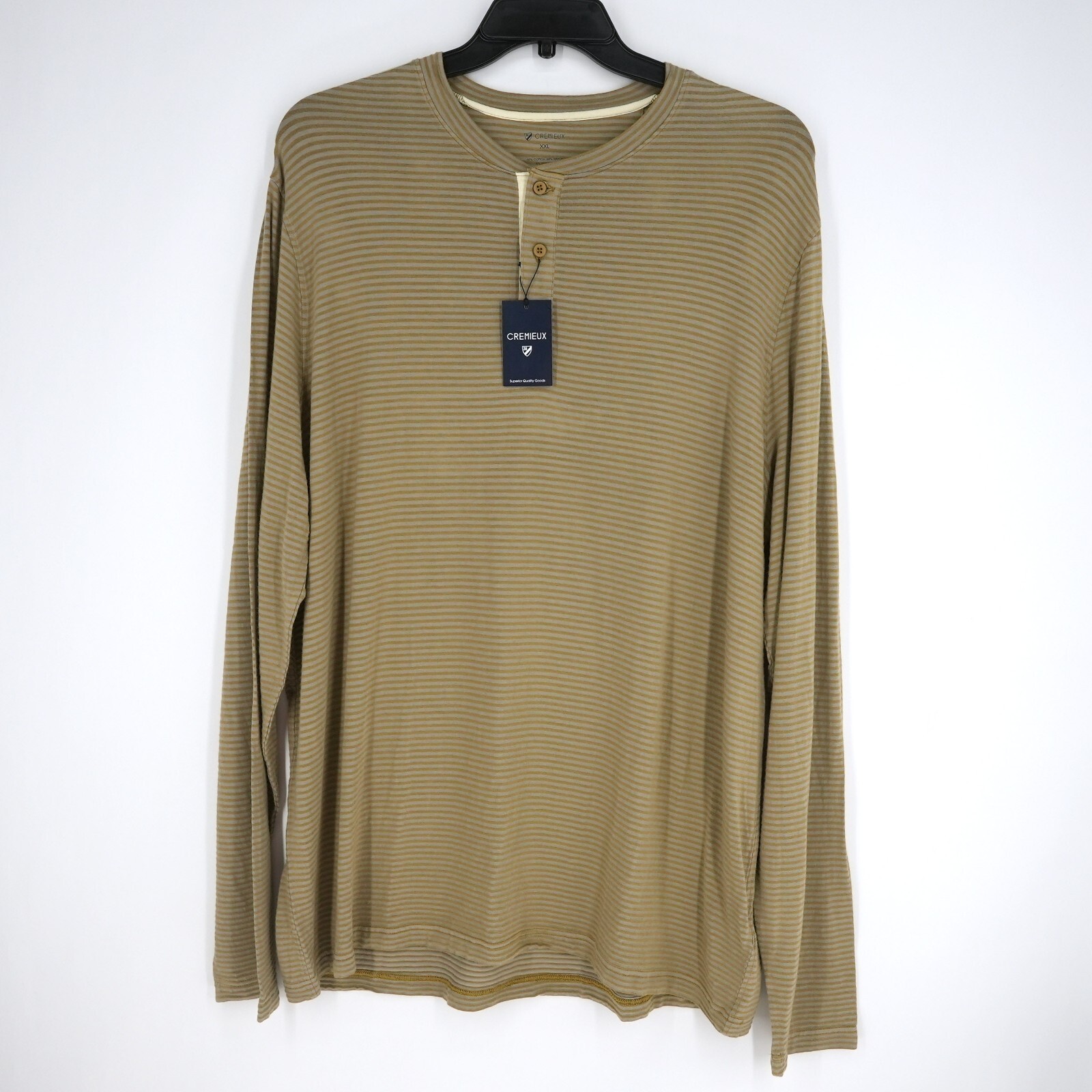 Cremieux Men’s Long-Sleeve Henley Shirt XXL Gold Gray Striped NWT $69.50