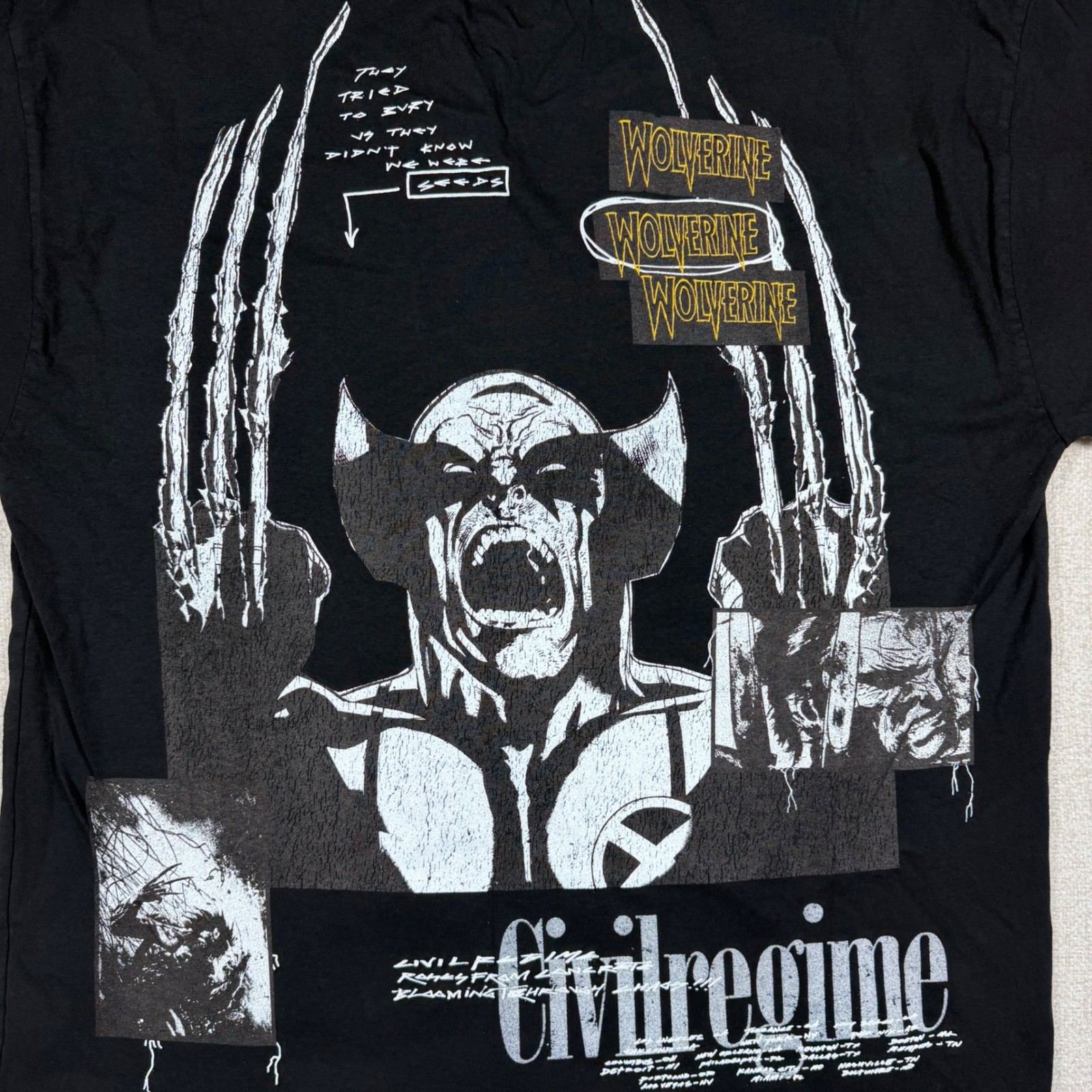 Civil Regime x Marvel Wolverine In Chaos We Bloom 199X Oversized Tee Black M NEW