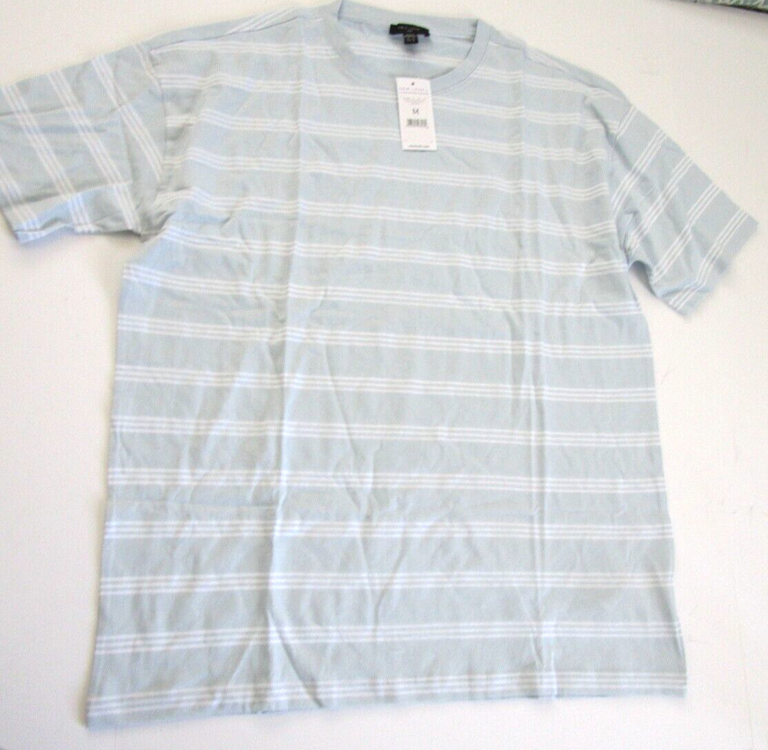 New Look Men’s Oversized Medium T-Shirt Blue/White Stripe 100% Organic Cotton