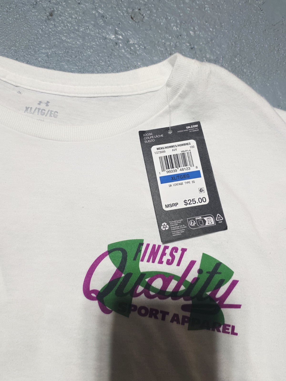 Under Armour Men’s Extra Large XL Vintage Type T-Shirt White Loose NWT