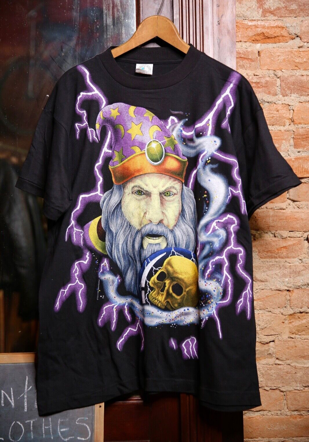 Vintage American Thunder Wizard lightning skull 90s shirt Logo mens L Deadstock
