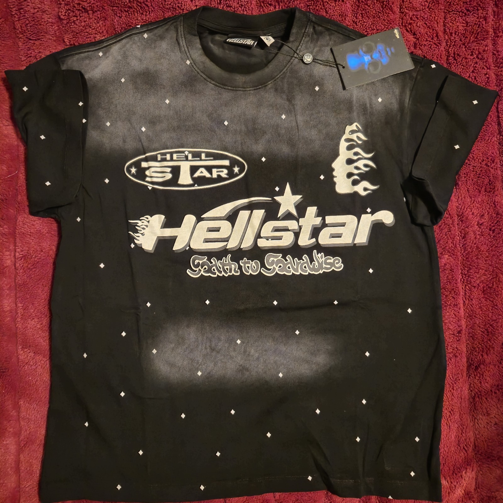 Hellstar Faded Black Sparkle Graphic Tee Mens Large NWT Oversized Y2K Streetwear