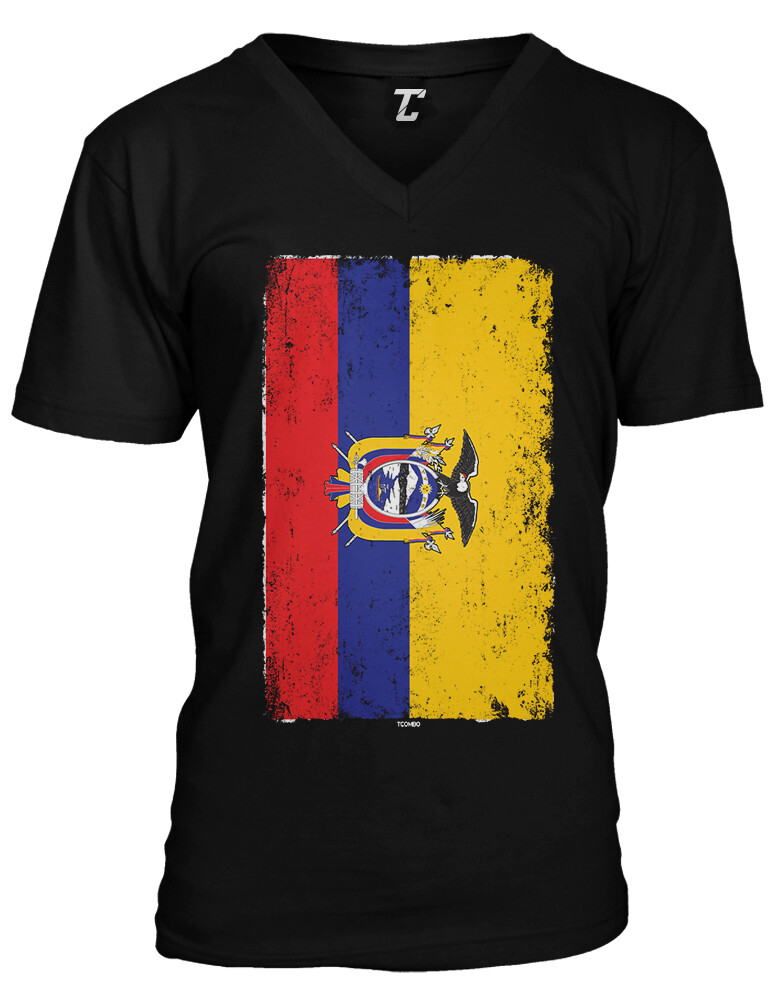 Distressed Ecuador Flag – Ecuadorian Heritage Pride Unisex V-Neck T-shirt