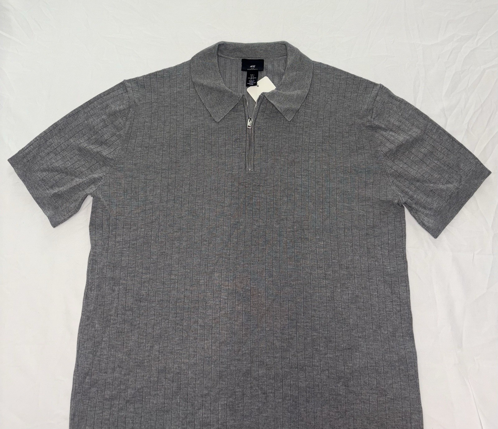 H&M Slim Fit Tight-knit Polo Shirt With Half Zip Size Large