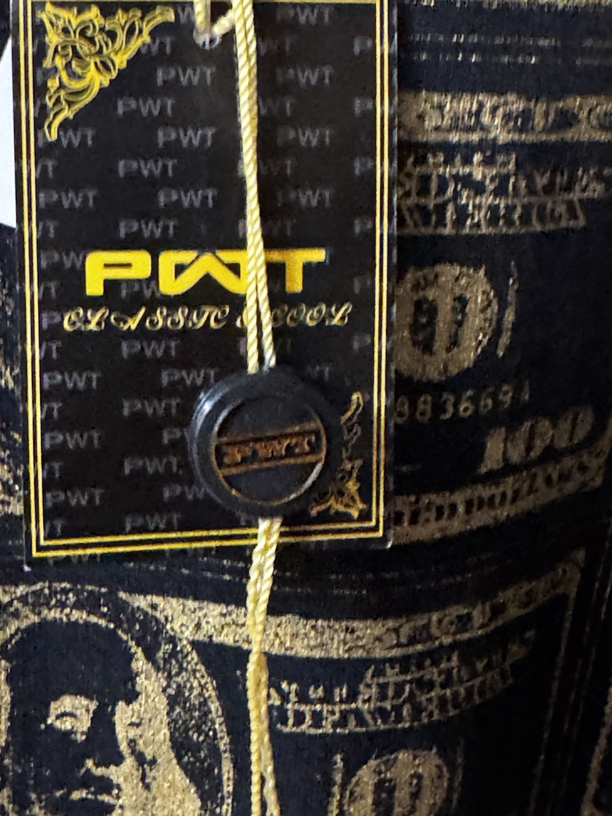PWT classic And Cool Men’s Top Dollar Bill Print Size M Mettalic Gold And black