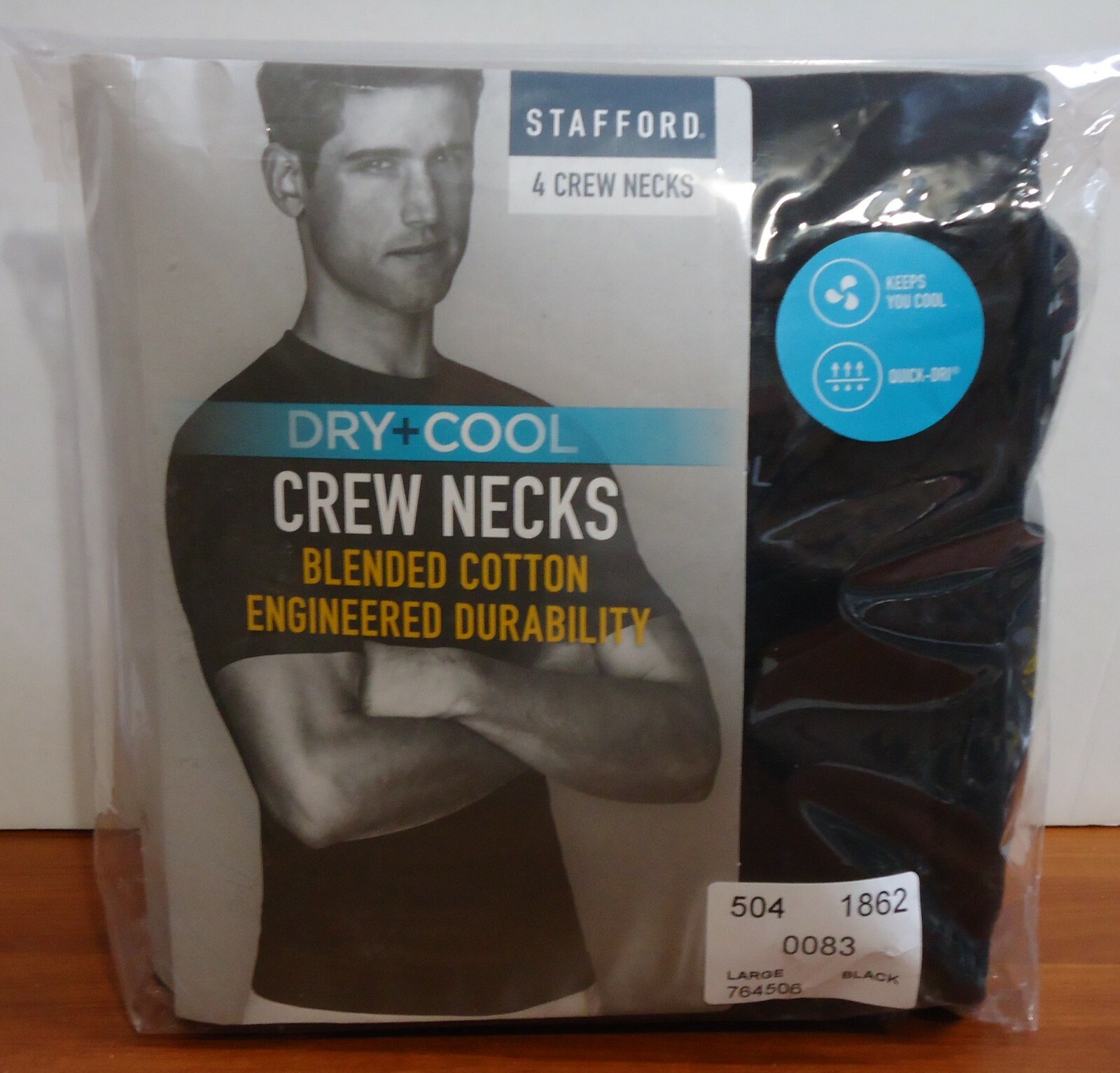 Stafford 4-Pack Men’s Blended Cotton Dry+Cool Crew-Neck T-Shirt Black