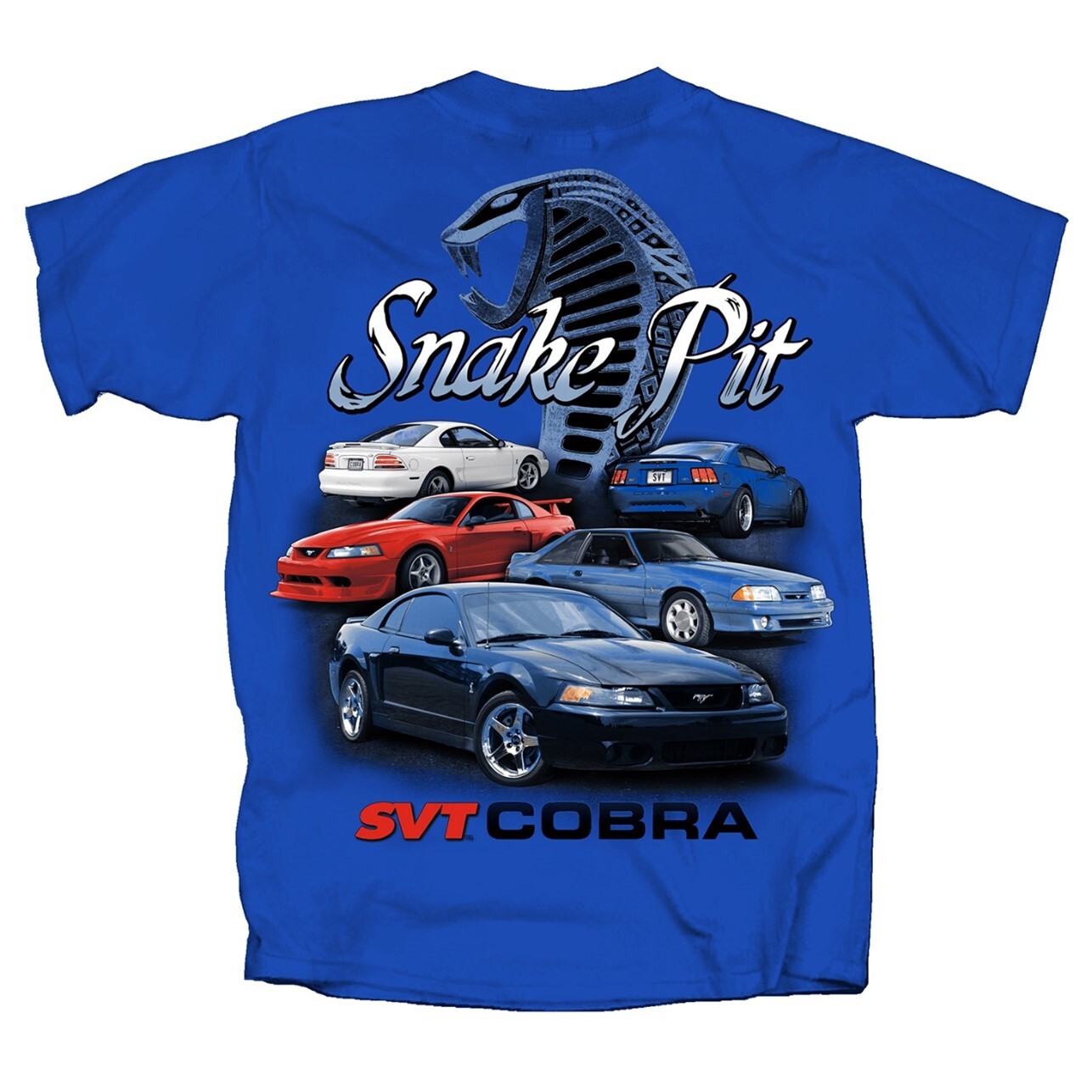 Joe Blow T’s Ford Mustang SVT Cobra Snake Pit Men’s Blue T-Shirt 3rd 4th Gen