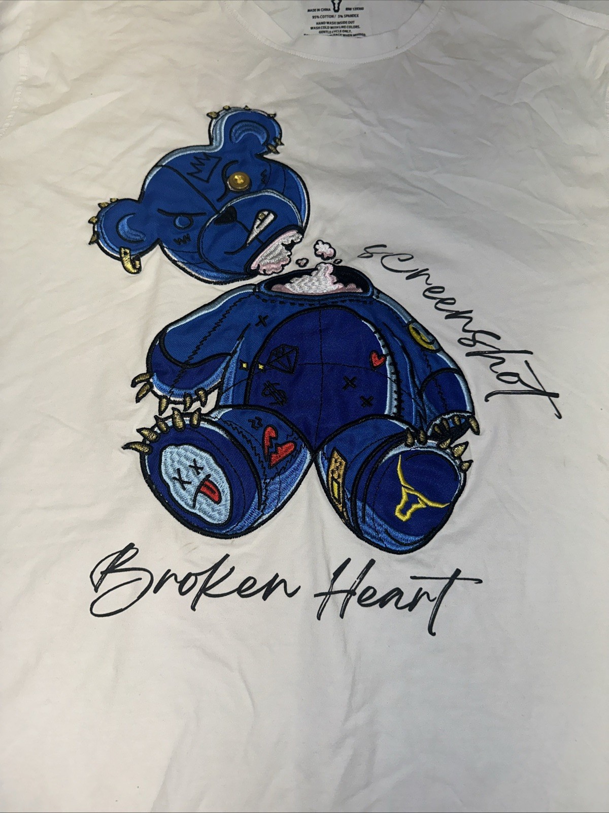 Screenshot Broken Heart Blue Embellished Teddy Bear Tee, L