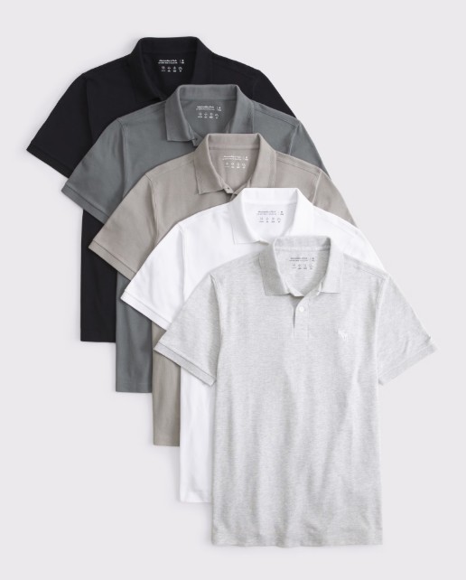 ABERCROMBIE A&F Mens 5-Pack Textured Icon Don’t Sweat It Polos New #G1-3