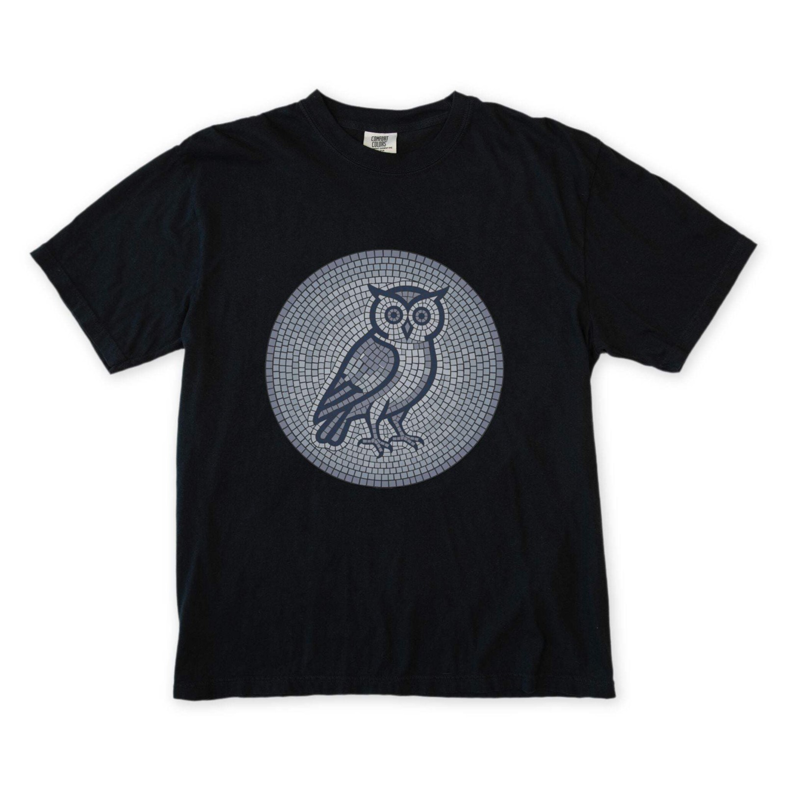 Mosaic Owl T-Shirt | Geometric Blue Grey Wisdom Graphic Tee | Comfort Colors