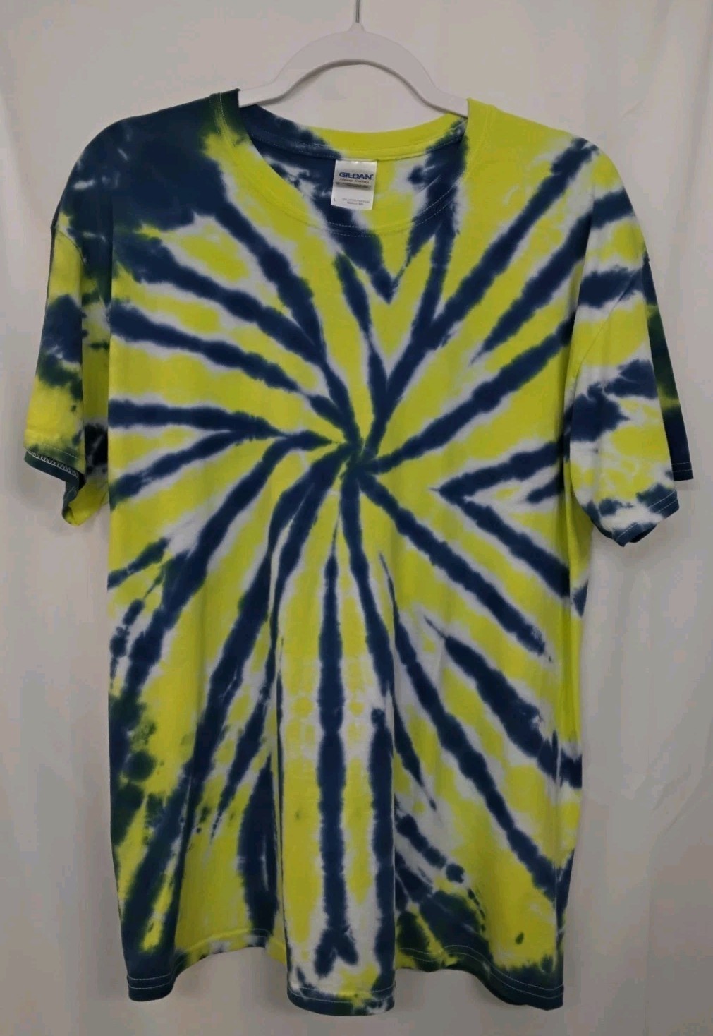 New Tie Dye Men’s T-Shirt Blue Yellow Adult Large Multicolor Summer Spider