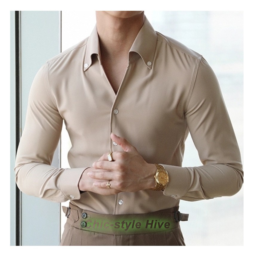 Men’s Collar Shirt Wrinkle-free Casual Slim-fit with A Lapel Design Shirts