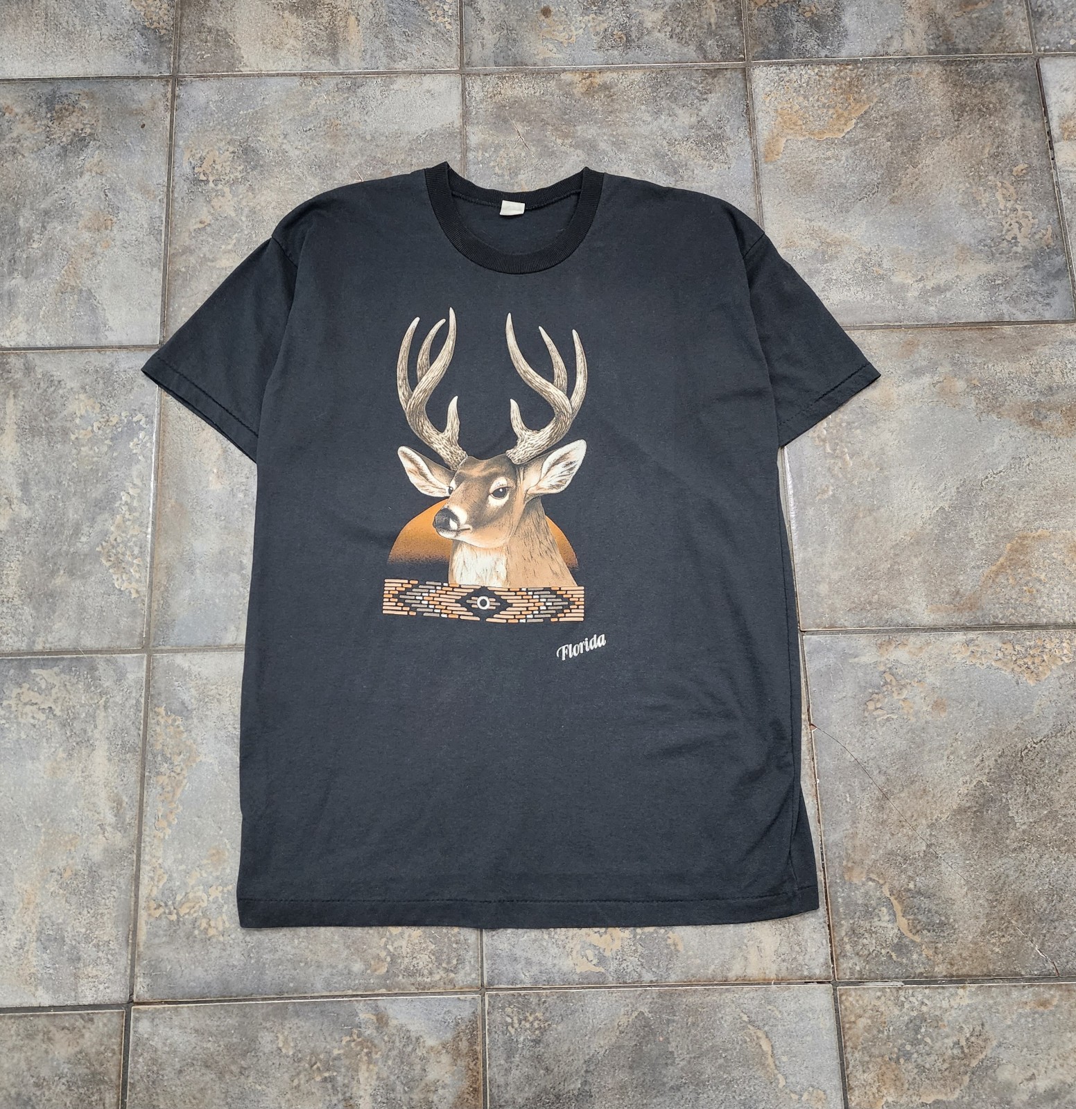 Vintage 90s Deer Wildlife Nature Florida XL Single Stitch Black T Shirt