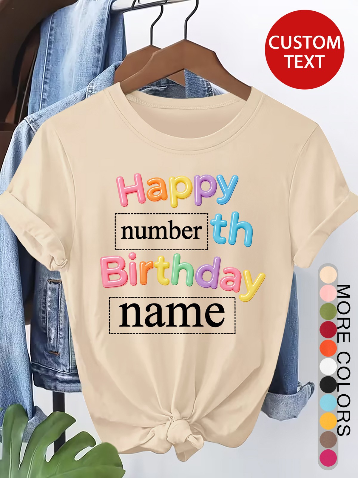 Women Men Customizable Text Birthday Text Custom Print Short Sleeve T-Shirt❀