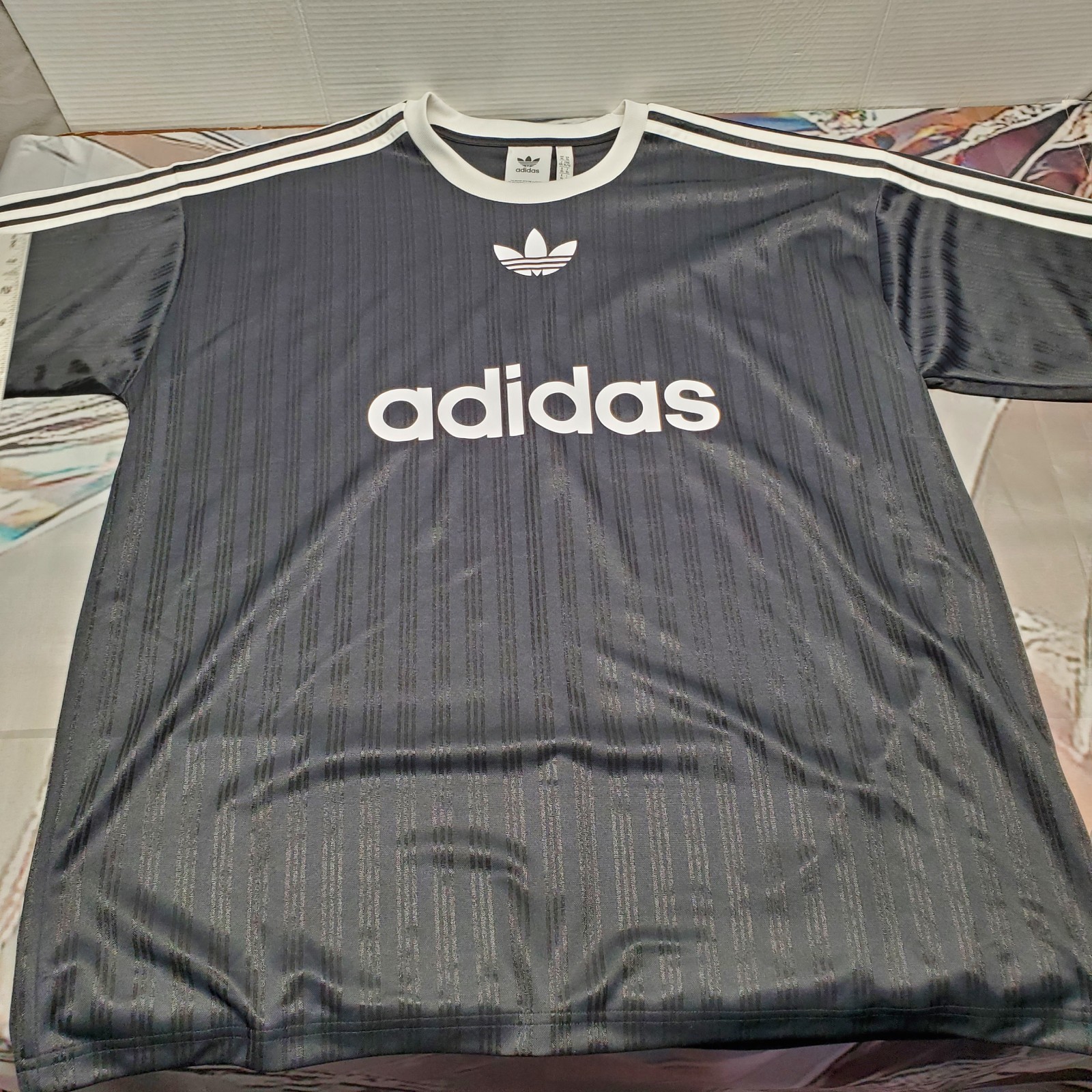NEW Adidas Trefoil Mens Size Large Striped Dazzle Soccer Style T Shirt Tee Poly