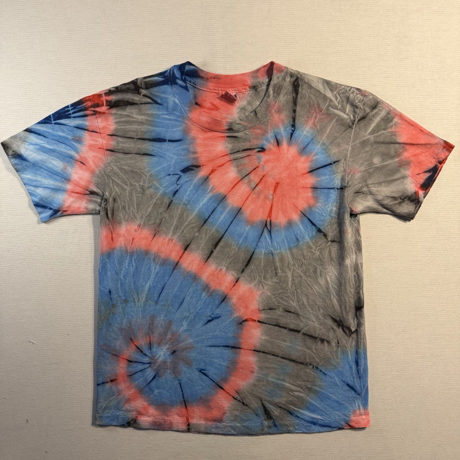 Vintage Tie Dye T Shirt Mens XL Blue Red Gray Anvil Cotton Spiral Tee