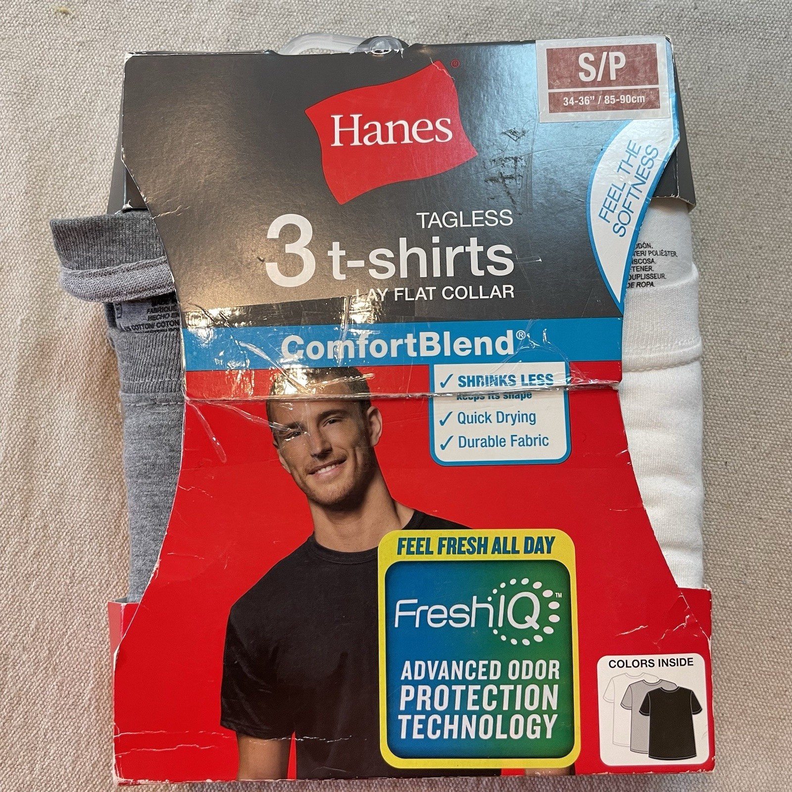 S Hanes T-Shirts 3 Pack Comfort Blend Tagless Lay Flat Collar White Gray Black