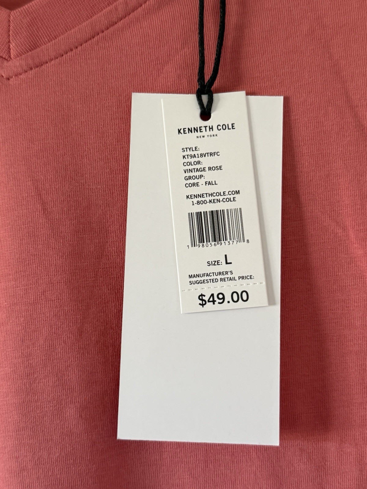 Kenneth Cole Large Knit V-Neck T-Shirt Vintage Rose Soft $49