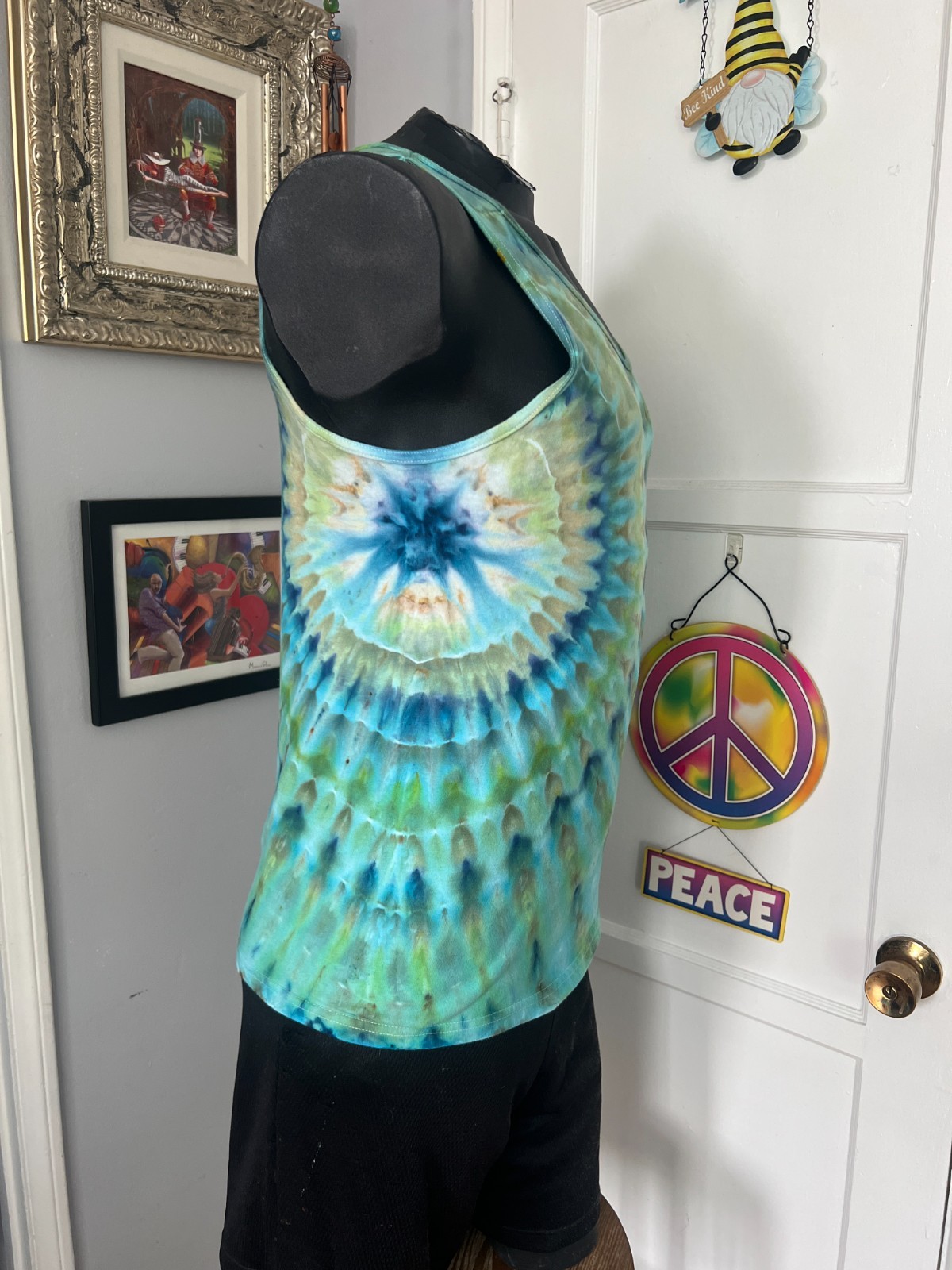 NEW Fan Fold Ice Tie Dye T-Shirt, Mens M Tank Top Turquoise & Sand