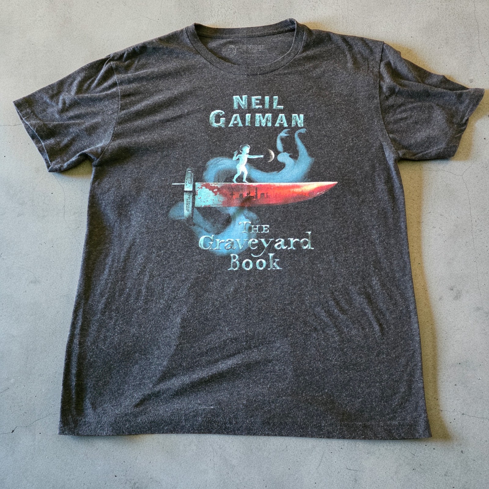 Neil Gaiman The Graveyard Book Mens L T-Shirt Official Literary Graphic Tee Gray