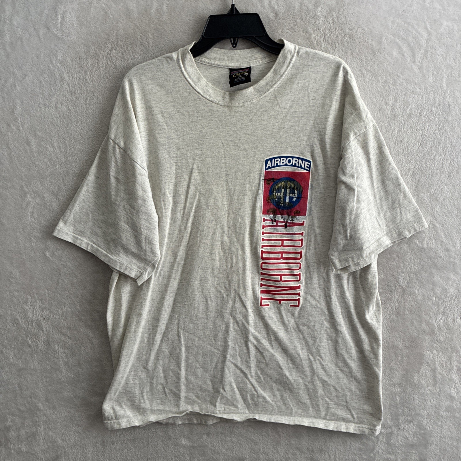 Soffe Mens T Shirt Gray Airborne Graphic XL Cotton Crew Vintage 90s Singel Stich