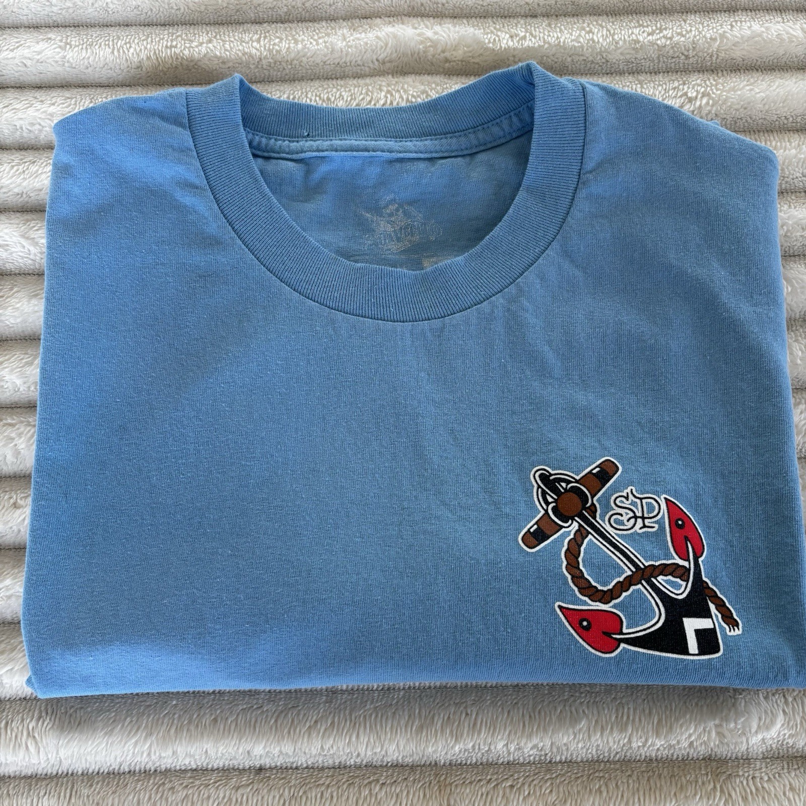 Suavecito tshirt -short sleeve light blue ,large back graphic-size large