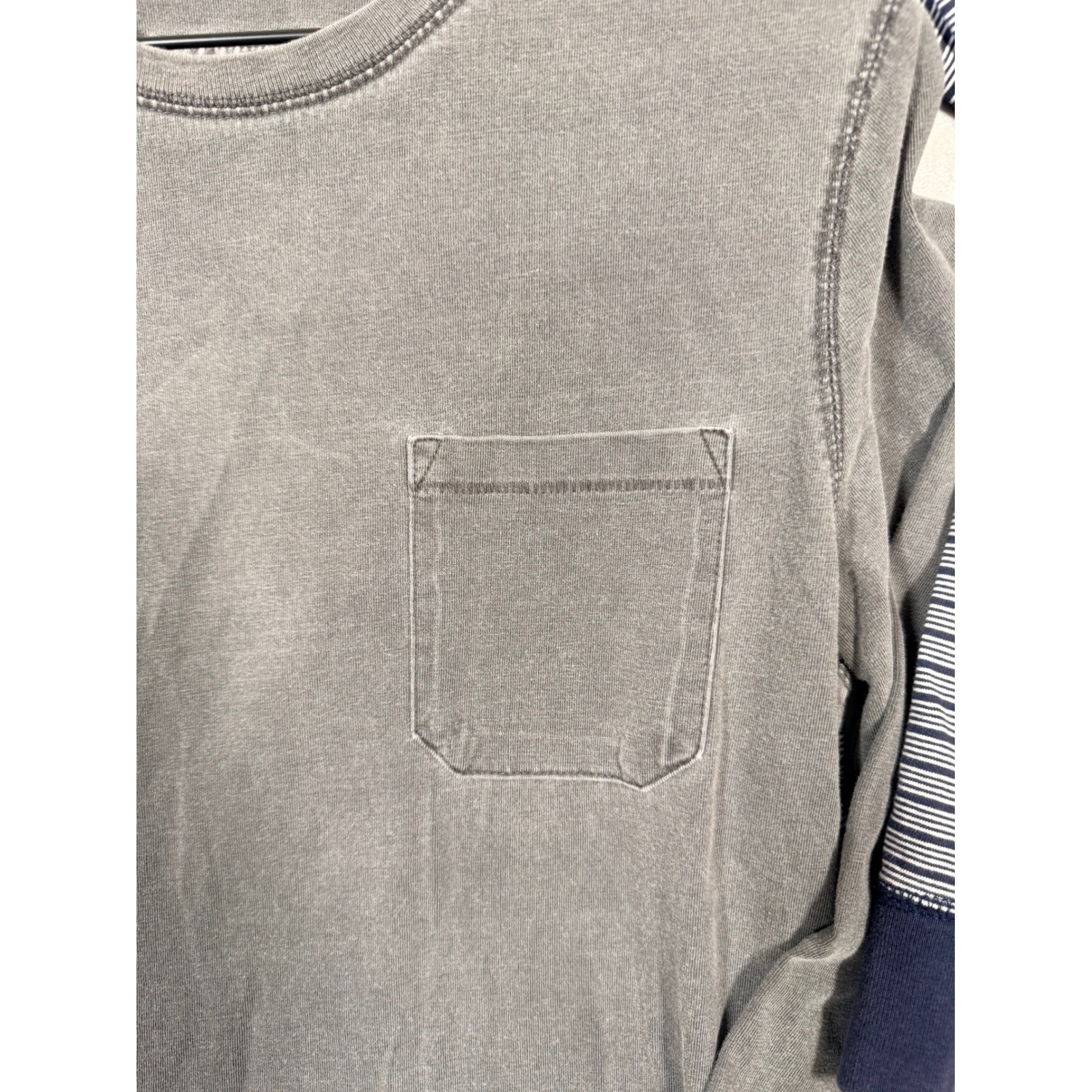 Goodfellow & Co Mens Long Sleeve Pocket T-Shirt Gray Acid Wash & Striped Crew 2