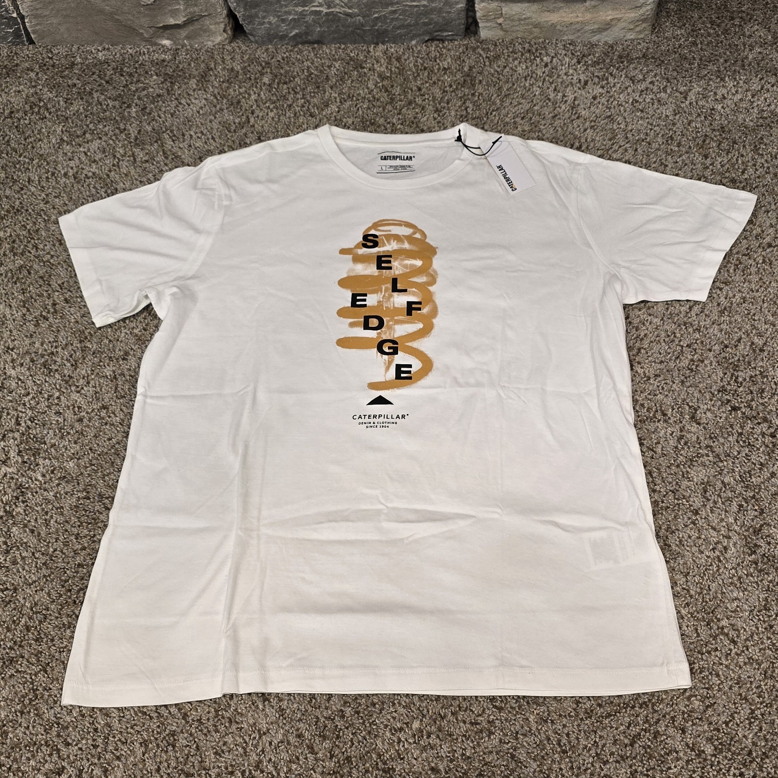 CAT Caterpillar Men’s Size L Large Workwear White Self Edge Logo New!