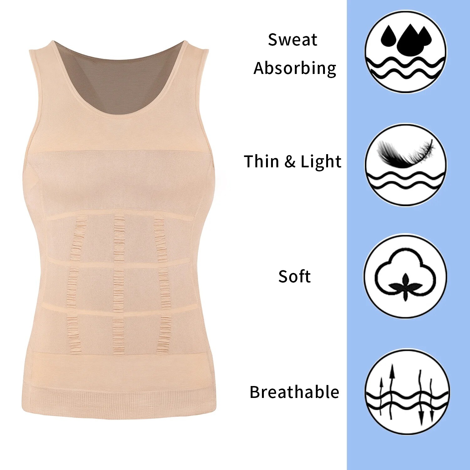3 Pack Men’s Compression Shirt Slimming Body Shaper Vest Tummy Control Shapewear