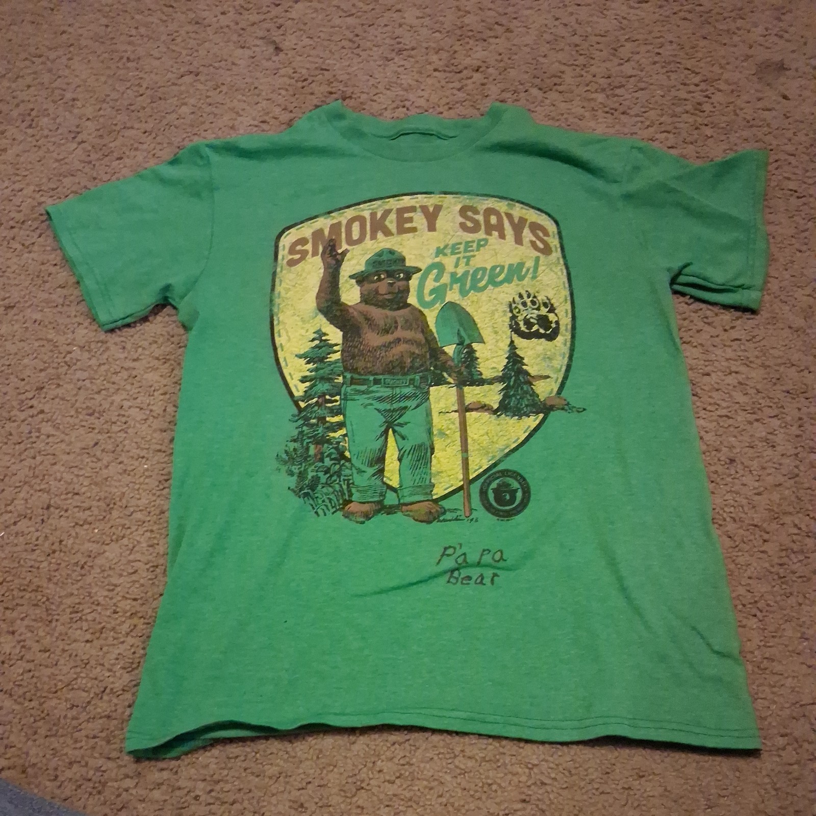 Smokey Says Keep It Green Shirt Mens medium Green Graphic Pull-on Vintage Feel