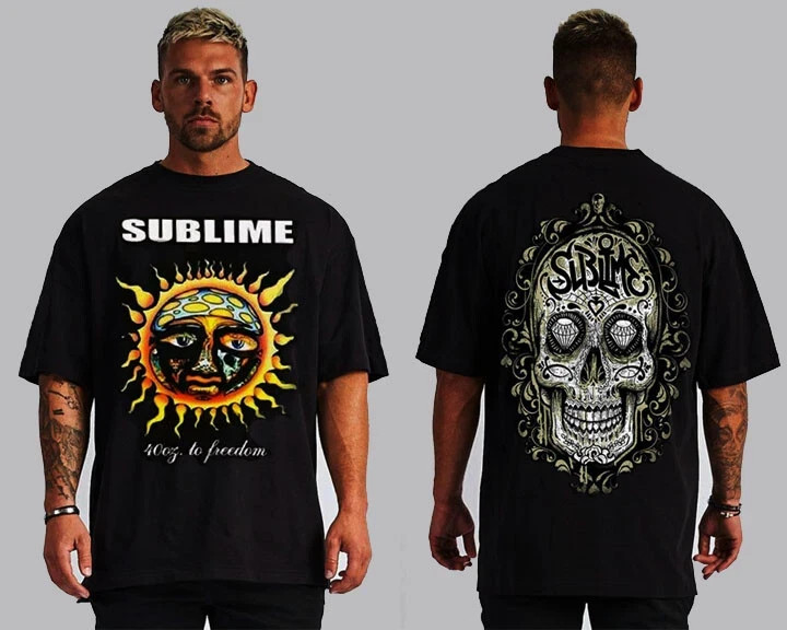 SUBLIME 40oz LONG BEACH CA FRONT AND BACK PRINT HARD ROCK BLACK T SHIRTS MEN’S