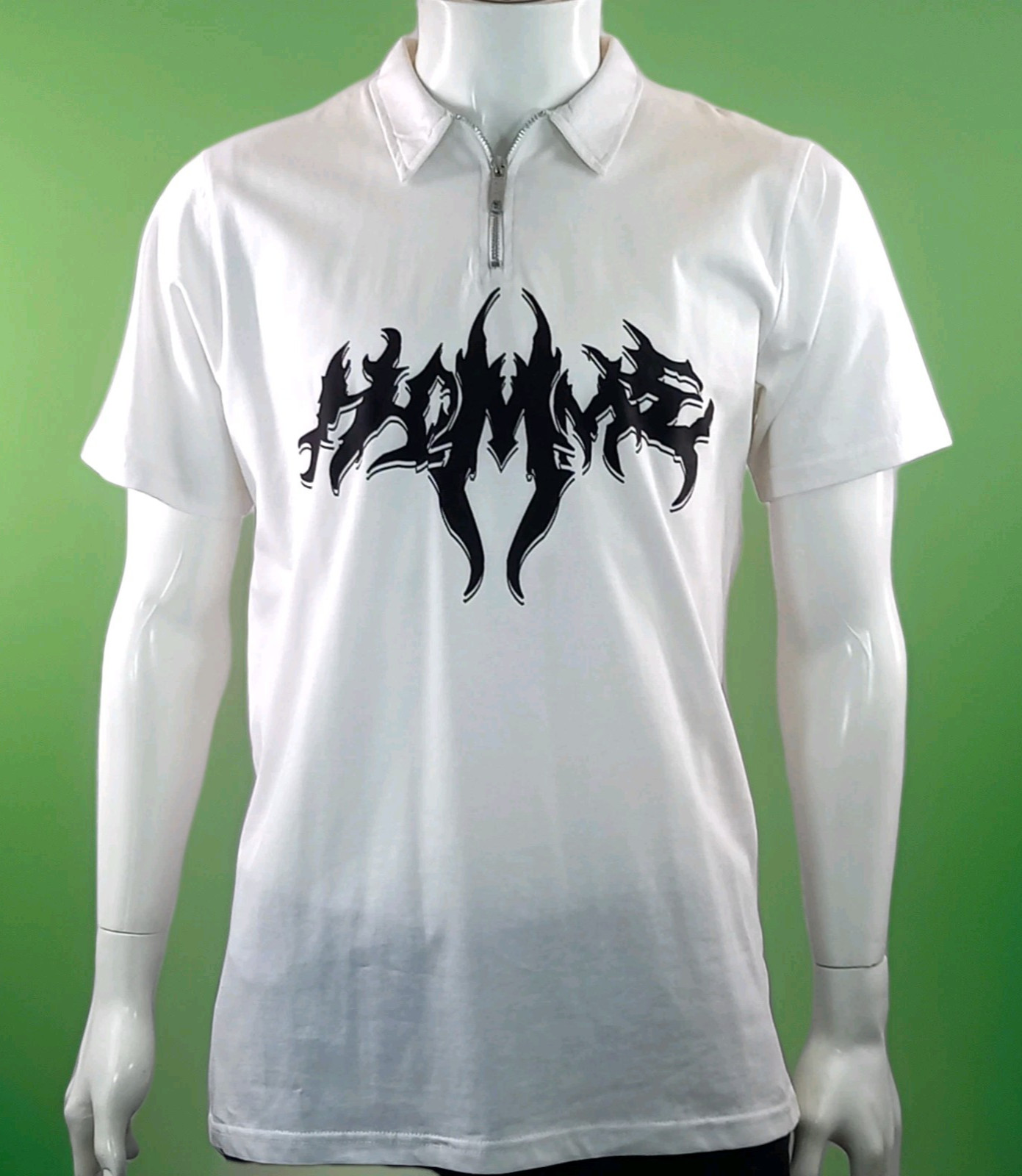 Boohoo Man White Slim Zip Polo Shirt NEW Black Dragon ? Print Large 100% Cotton